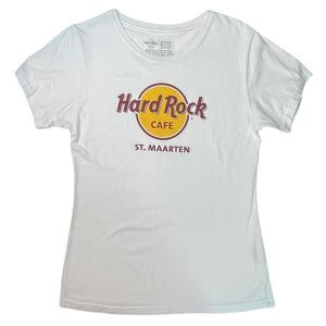 Hard Rock Cafe St. Maarten Tee Women's Size M White Travel 100% Cotton Graphic